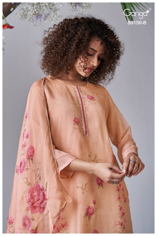 GANGA HELOISE S5150 WHOLESALE PURE ORGANZA SILK TRENDY UNSTITCH SALWAR SUITS EXPORTER