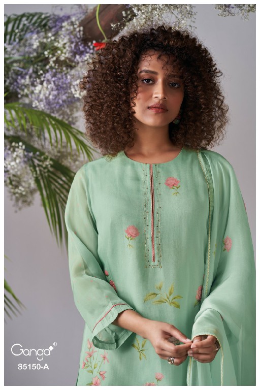GANGA HELOISE S5150 WHOLESALE PURE ORGANZA SILK TRENDY UNSTITCH SALWAR SUITS EXPORTER