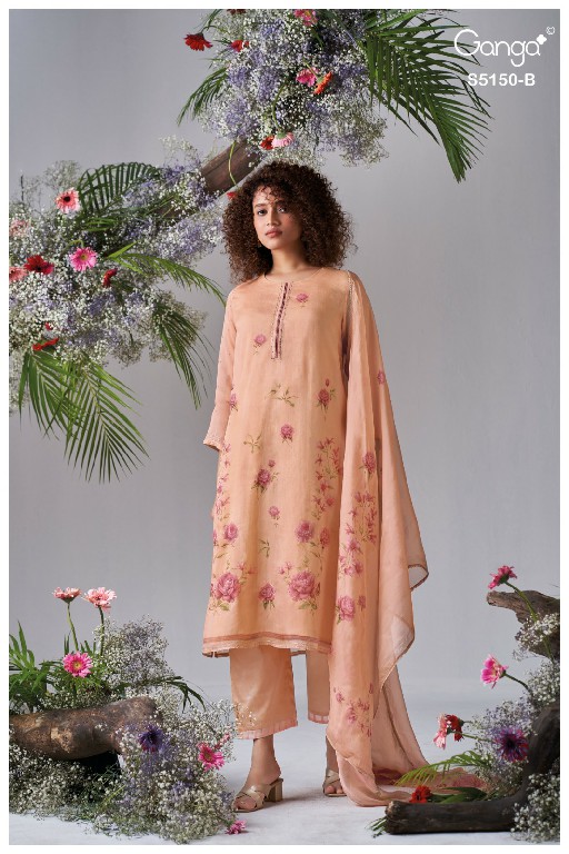 GANGA HELOISE S5150 WHOLESALE PURE ORGANZA SILK TRENDY UNSTITCH SALWAR SUITS EXPORTER
