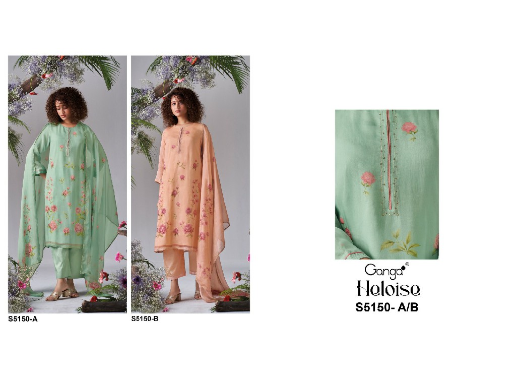 GANGA HELOISE S5150 WHOLESALE PURE ORGANZA SILK TRENDY UNSTITCH SALWAR SUITS EXPORTER