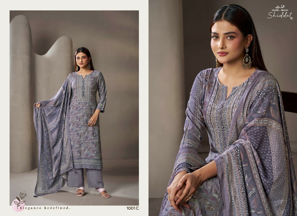 SHIDDAT ELIORA S1001 WHOLESALE PURE MUSLIN MIRRIR HAND WORK UNSTITCH SALWAR SUITS SUPPLIER