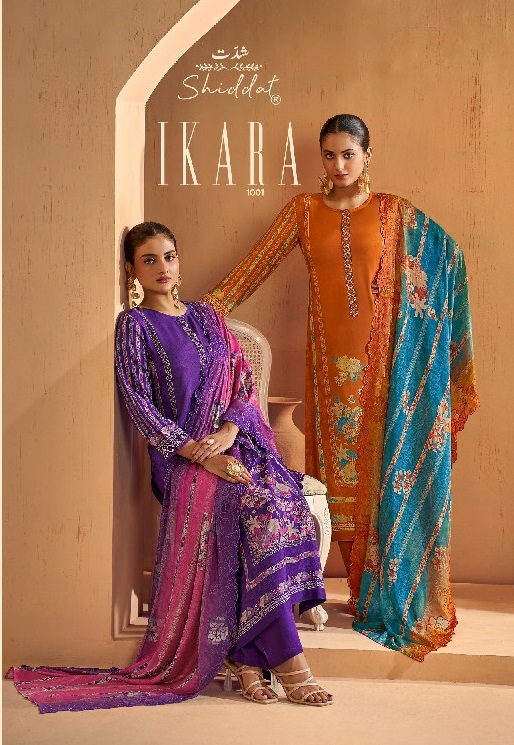 SHIDDAT IKARA 1001 WHOLESALE PURE MUSLIN BEAUTIFUL UNSTITCH SALWAR SUITS FOR EXPORT