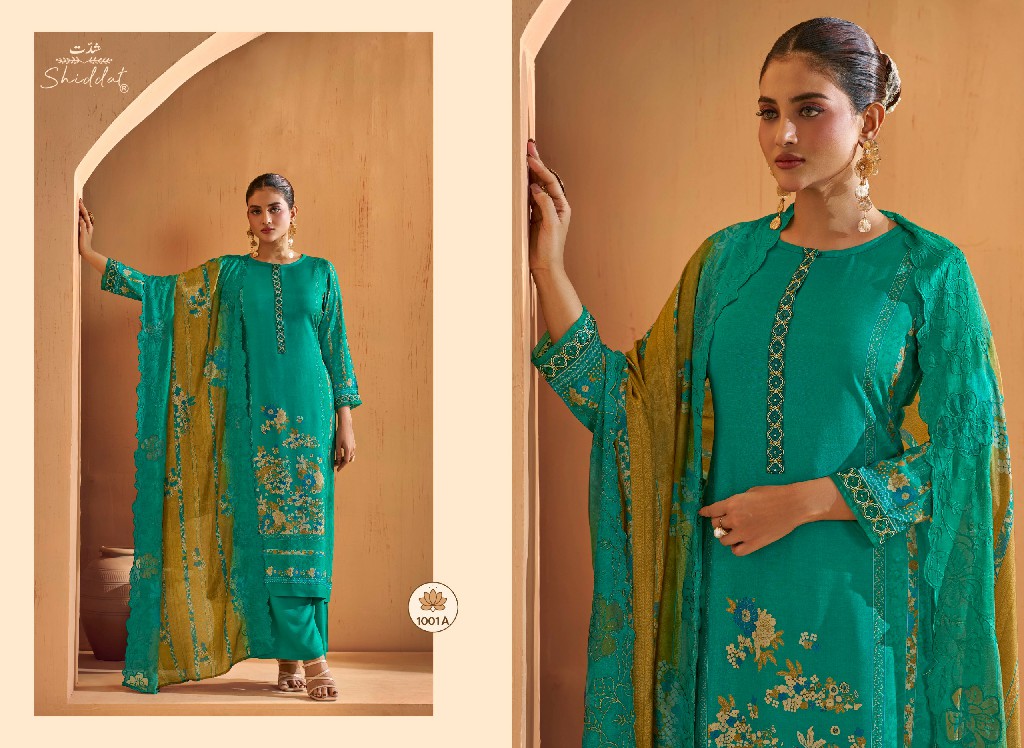 SHIDDAT IKARA 1001 WHOLESALE PURE MUSLIN BEAUTIFUL UNSTITCH SALWAR SUITS FOR EXPORT