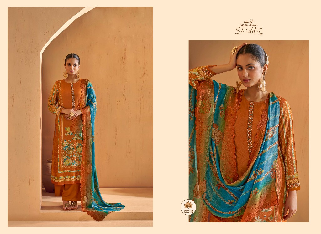 SHIDDAT IKARA 1001 WHOLESALE PURE MUSLIN BEAUTIFUL UNSTITCH SALWAR SUITS FOR EXPORT