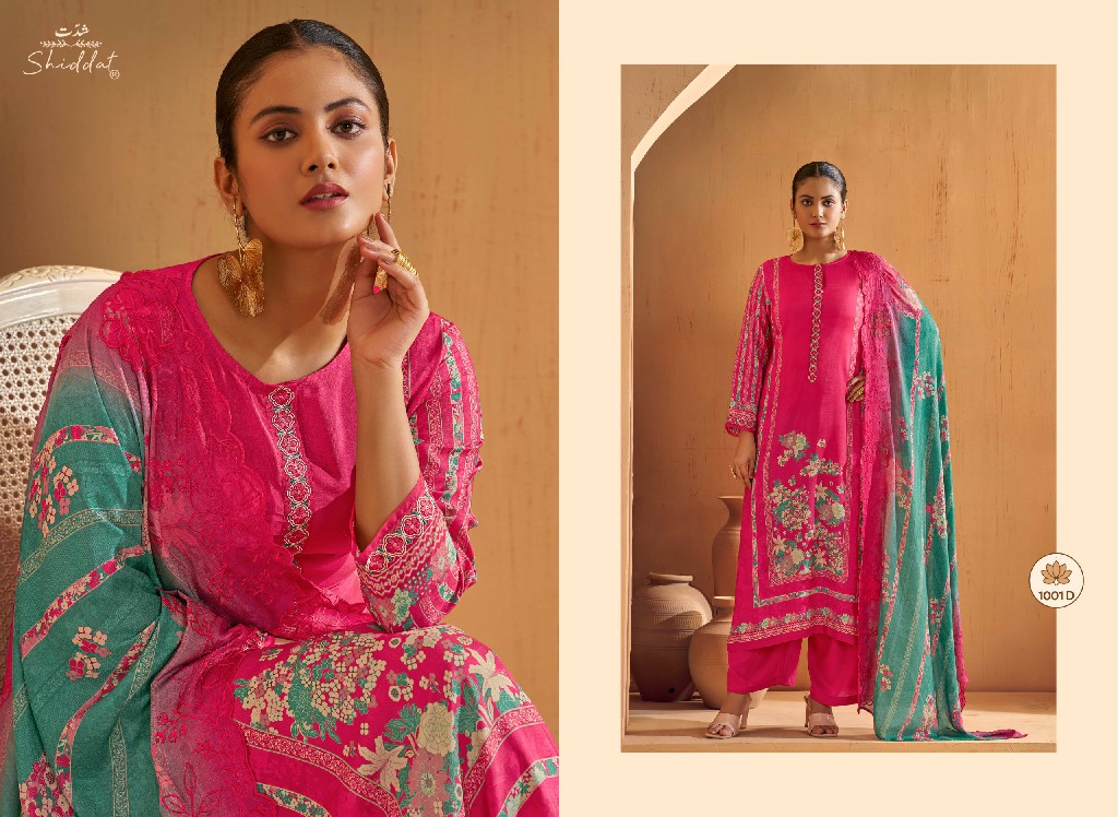 SHIDDAT IKARA 1001 WHOLESALE PURE MUSLIN BEAUTIFUL UNSTITCH SALWAR SUITS FOR EXPORT