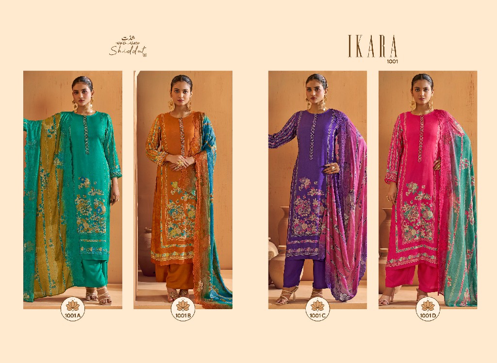 SHIDDAT IKARA 1001 WHOLESALE PURE MUSLIN BEAUTIFUL UNSTITCH SALWAR SUITS FOR EXPORT