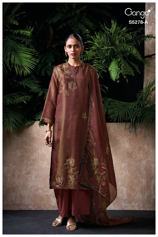 GANGA NURIHA S5278 WHOLESALE PURE BEMBERG SILK JACQUARD UNSTITCH SALWAR SUITS EXPORTER
