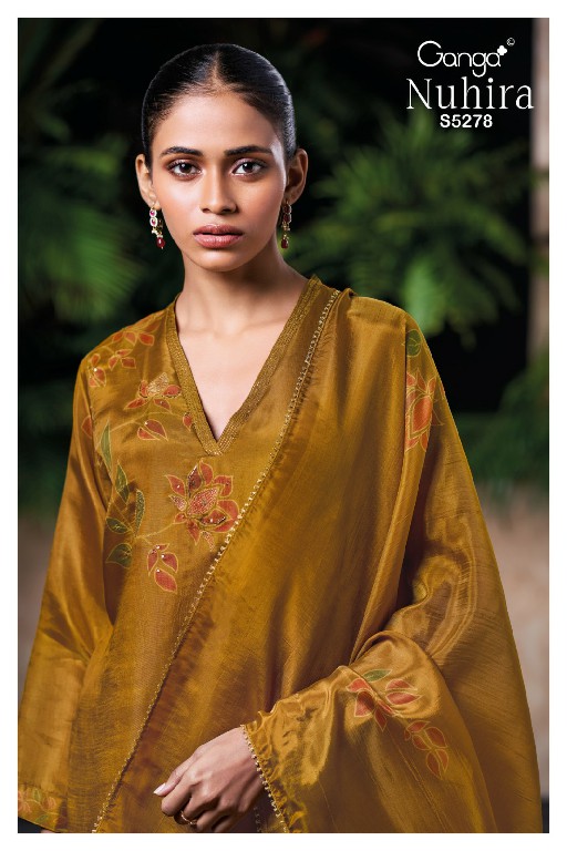 GANGA NURIHA S5278 WHOLESALE PURE BEMBERG SILK JACQUARD UNSTITCH SALWAR SUITS EXPORTER