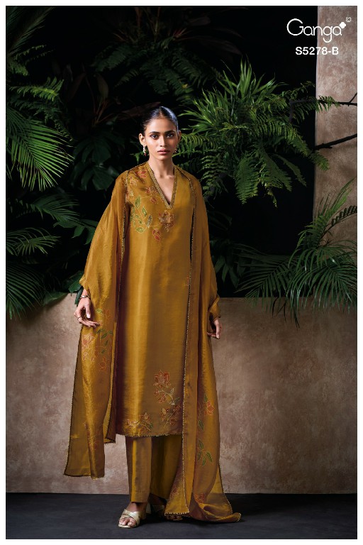 GANGA NURIHA S5278 WHOLESALE PURE BEMBERG SILK JACQUARD UNSTITCH SALWAR SUITS EXPORTER