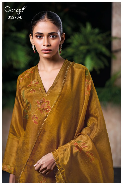 GANGA NURIHA S5278 WHOLESALE PURE BEMBERG SILK JACQUARD UNSTITCH SALWAR SUITS EXPORTER