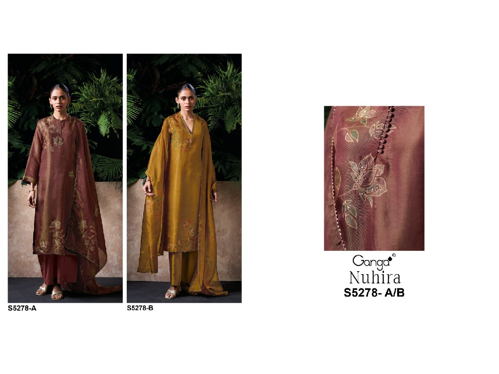 GANGA NURIHA S5278 WHOLESALE PURE BEMBERG SILK JACQUARD UNSTITCH SALWAR SUITS EXPORTER