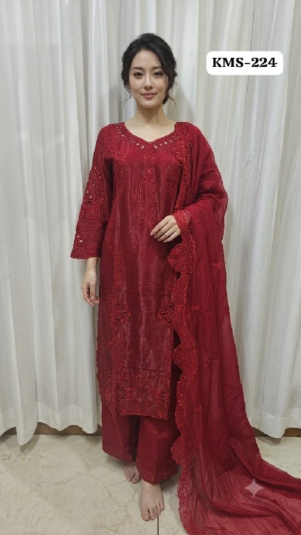 TEXTILEDEAL D.NO KMS-224 WHOLESALE READYMADE ROMAN GLASS GORGEOUS LOOK 3 PCS SUITS EXPORTER