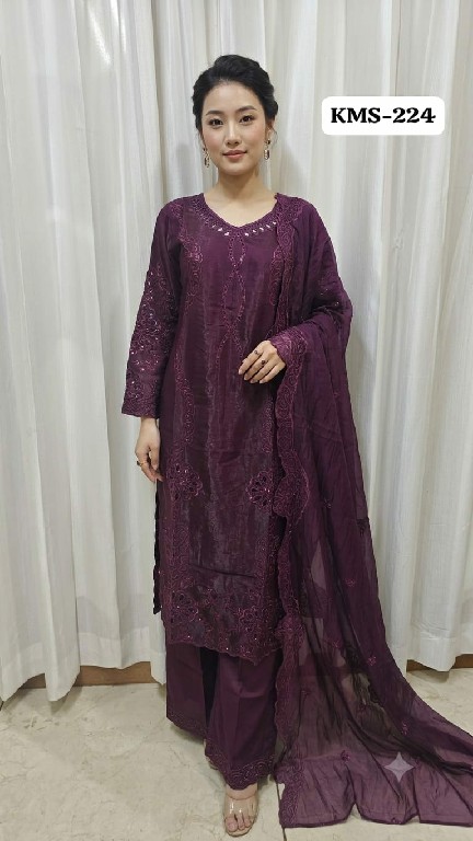 TEXTILEDEAL D.NO KMS-224 WHOLESALE READYMADE ROMAN GLASS GORGEOUS LOOK 3 PCS SUITS EXPORTER