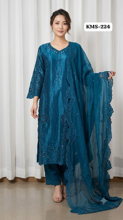 TEXTILEDEAL D.NO KMS-224 WHOLESALE READYMADE ROMAN GLASS GORGEOUS LOOK 3 PCS SUITS EXPORTER