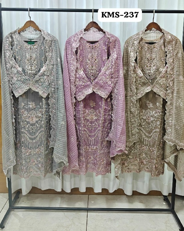 TEXTILEDEAL D.NO KMS-237 WHOLESALE READYMADE NEW PL FABRIC WITH HAND AND CUT WORK 3 PCS SUITS SUPPLIER