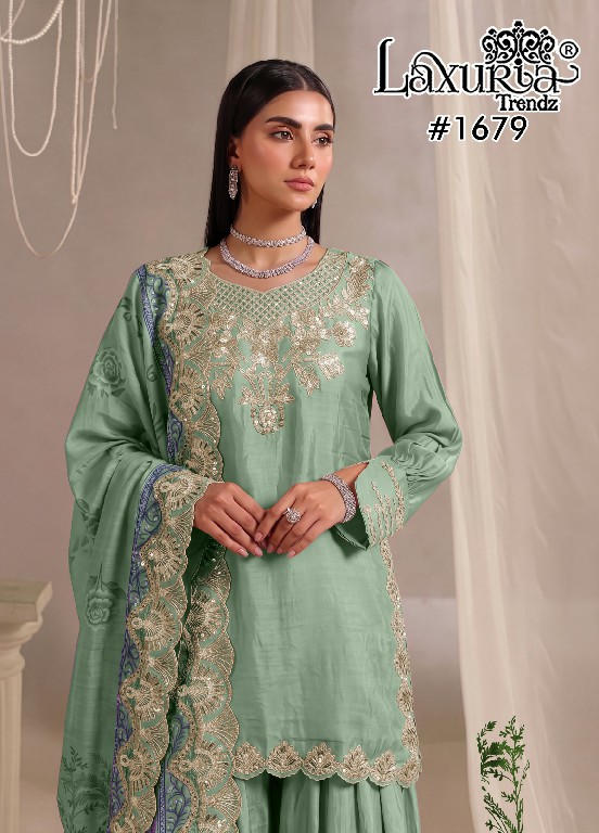 LAXURIA TRENDZ D.NO 1679 WHOLESALE READYMADE IMPORTED SATIN DESIGNER 3 PCS SUITS EXPORTER