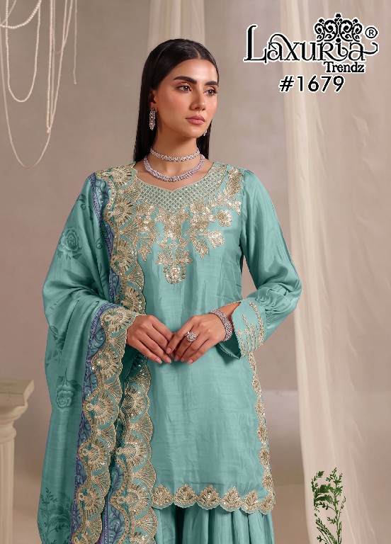 LAXURIA TRENDZ D.NO 1679 WHOLESALE READYMADE IMPORTED SATIN DESIGNER 3 PCS SUITS EXPORTER