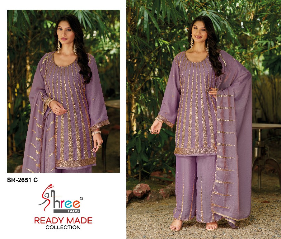 SHREE FABS R-2651 WHOLESALE READYMADE MASS CHIFFON BEATS WORK PLAZZO STYLE 3 PCS SUITS EXPORTER
