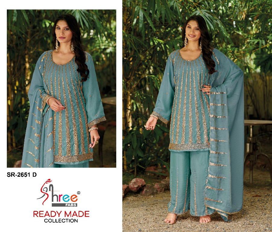 SHREE FABS R-2651 WHOLESALE READYMADE MASS CHIFFON BEATS WORK PLAZZO STYLE 3 PCS SUITS EXPORTER