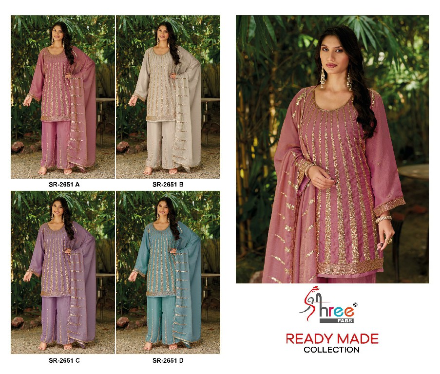 SHREE FABS R-2651 WHOLESALE READYMADE MASS CHIFFON BEATS WORK PLAZZO STYLE 3 PCS SUITS EXPORTER