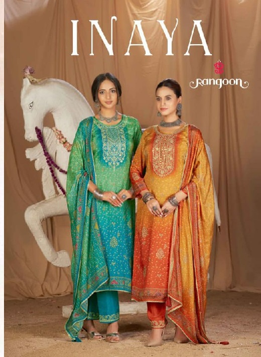 RANGOON INAYA WHOLESALE READYMADE PURE MUSLIN EXCLUSIVELY TRENDING 3 PCS SUITS FOR EXPORT