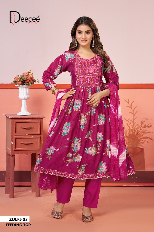 DEE CEE ZULFI WHOLESALE READYMADE RAYON ELEGANT NAYRA CUT FEEDING STYLE 3 PCS SUITS ONLINE