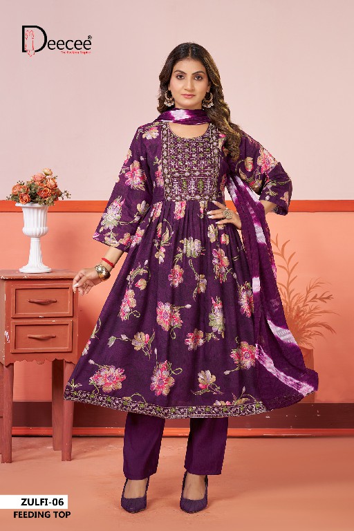 DEE CEE ZULFI WHOLESALE READYMADE RAYON ELEGANT NAYRA CUT FEEDING STYLE 3 PCS SUITS ONLINE