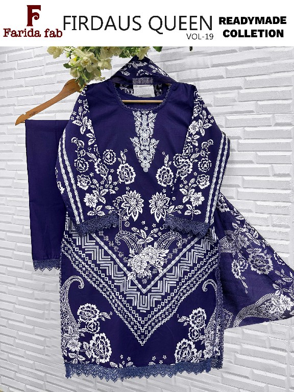 FARIDA FAB FIRDOUS QUEEN VOL 19 WHOLESALE READYMADE PURE COTTON PAKISTANI DAILY WEAR 3 PCS SUITS EXPORTER