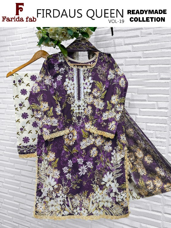 FARIDA FAB FIRDOUS QUEEN VOL 19 WHOLESALE READYMADE PURE COTTON PAKISTANI DAILY WEAR 3 PCS SUITS EXPORTER