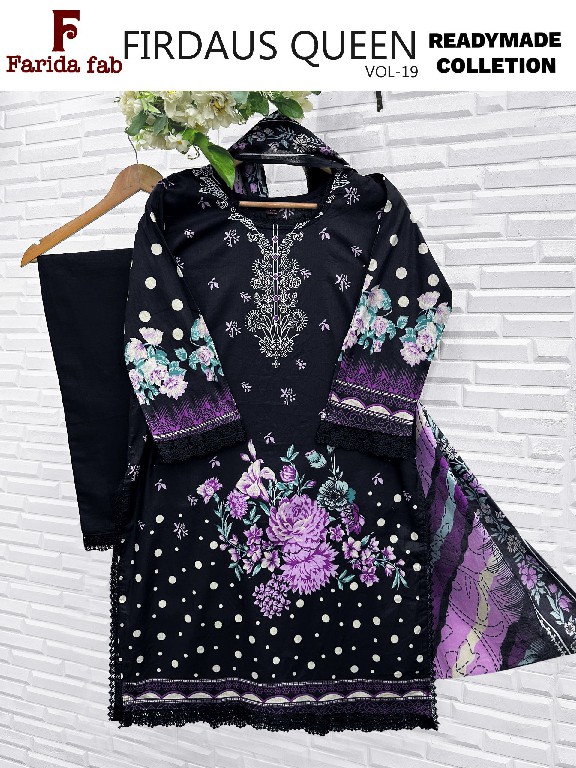 FARIDA FAB FIRDOUS QUEEN VOL 19 WHOLESALE READYMADE PURE COTTON PAKISTANI DAILY WEAR 3 PCS SUITS EXPORTER