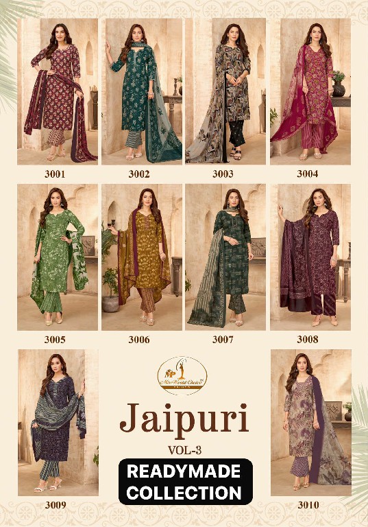 MISS WORLD CHOICE JAIPURI VOL 3 WHOLESALE READYMADE COTTON PRINTED DAILY WEAR 3 PCS SUITS FOR EXPORT