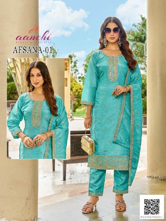 AANCHI AFSANA WHOLESALE READYMADE COSMOS SHIMMER LATEST FASHION 3 PCS SUITS SUPPLIER