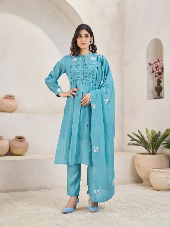 TEXOFAB RANG MANCH WHOLESALE READYMADE MAL CHANDERI ELEGANT LOOK 3 PCS SUITS SUPPLIER