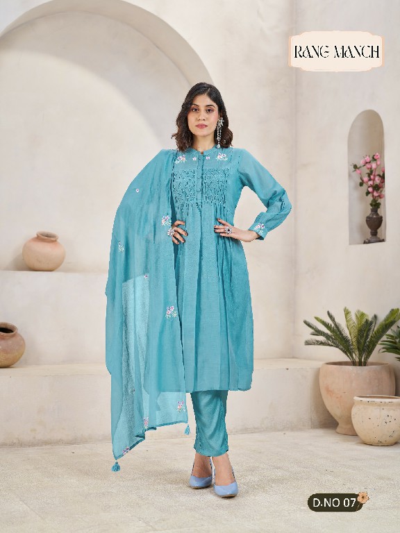 TEXOFAB RANG MANCH WHOLESALE READYMADE MAL CHANDERI ELEGANT LOOK 3 PCS SUITS SUPPLIER