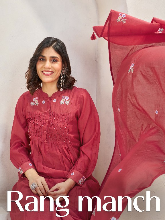 TEXOFAB RANG MANCH WHOLESALE READYMADE MAL CHANDERI ELEGANT LOOK 3 PCS SUITS SUPPLIER