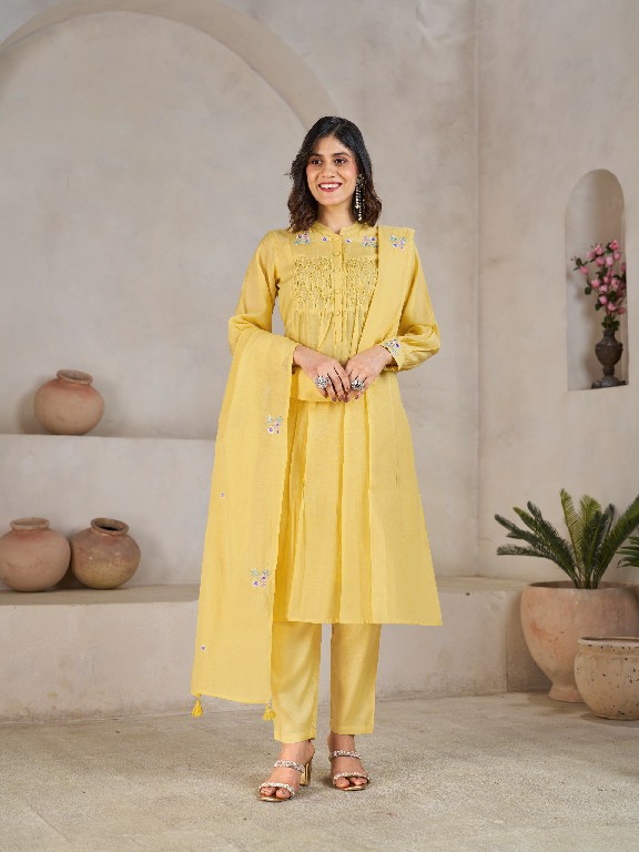 TEXOFAB RANG MANCH WHOLESALE READYMADE MAL CHANDERI ELEGANT LOOK 3 PCS SUITS SUPPLIER