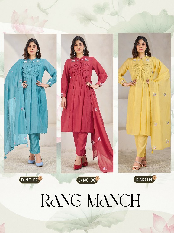 TEXOFAB RANG MANCH WHOLESALE READYMADE MAL CHANDERI ELEGANT LOOK 3 PCS SUITS SUPPLIER