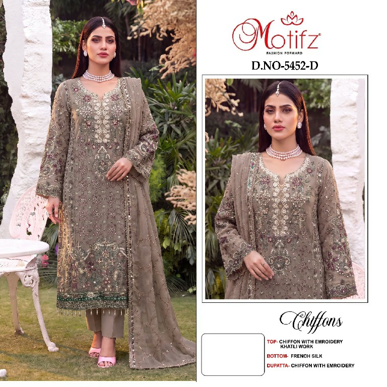 MOTIFZ D.NO 5452 WHOLESALE CHIFFON WITH WORK PAKISTANI UNSTITCH SALWAR SUITS EXPORTER
