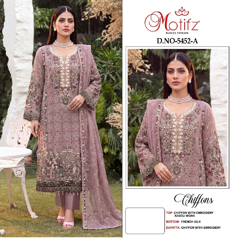 MOTIFZ D.NO 5452 WHOLESALE CHIFFON WITH WORK PAKISTANI UNSTITCH SALWAR SUITS EXPORTER
