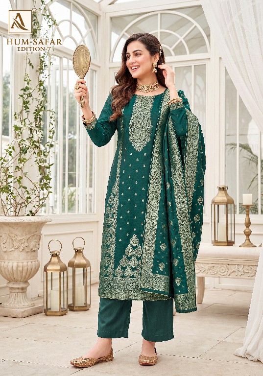 ALOK SUIT HUM SAFAR VOL 7 WHOLESALE VISCOSE MUSLIN DESIGNER CONCEPT UNSTITCH SALWAR SUITS SUPPLIER