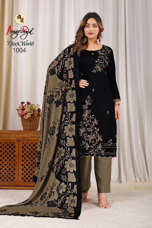 AMAR POOJA BLACK WORLD VOL 1 WHOLESALE RAYON WITH WORK FANCY DRESS MATERIAL ONLINE