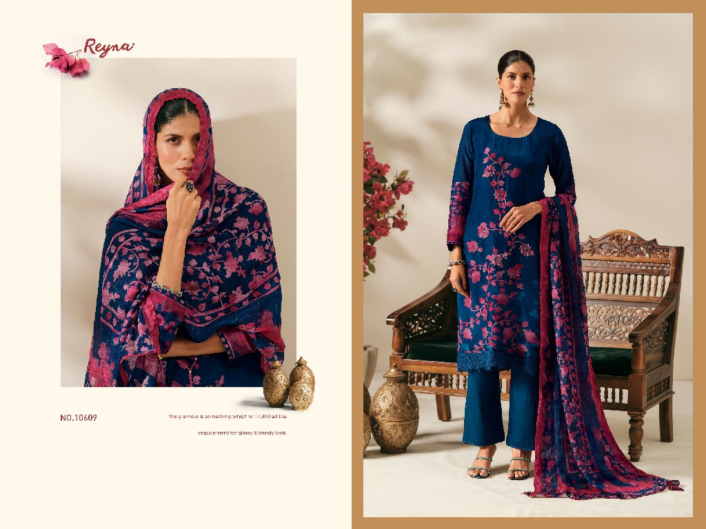 REYNA FLORAL CRAFT WHOLESALE BEMBERG SILK SUPER HIT DESIGN UNSTITCH SALWAR SUITS FOR EXPORT