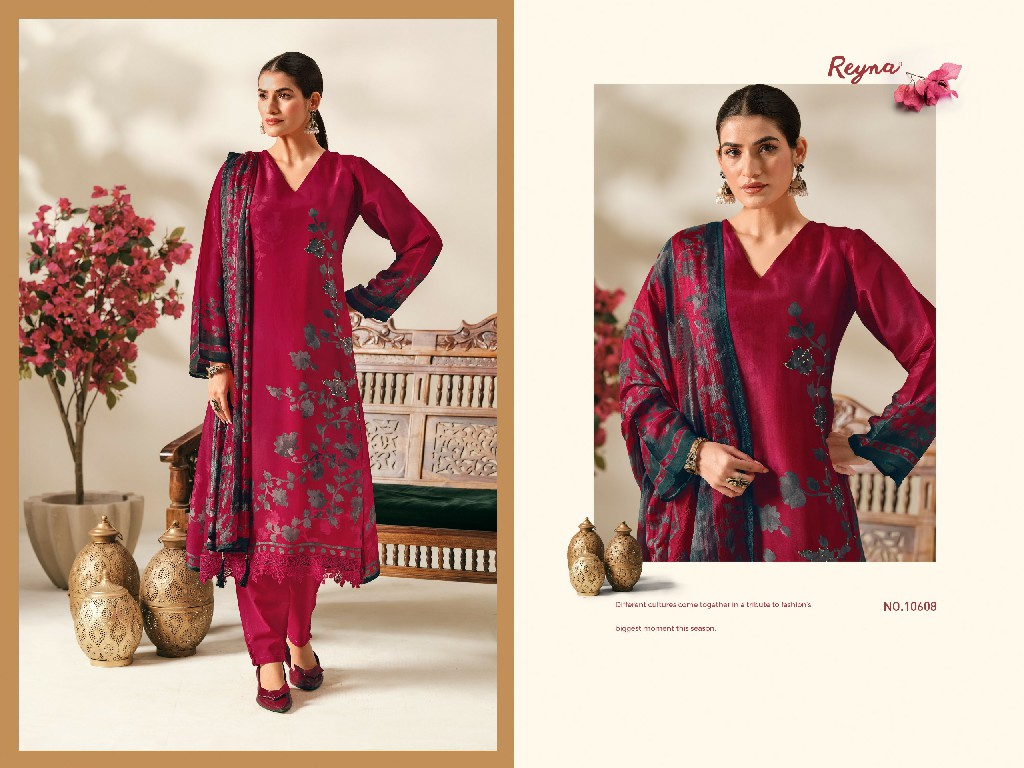 REYNA FLORAL CRAFT WHOLESALE BEMBERG SILK SUPER HIT DESIGN UNSTITCH SALWAR SUITS FOR EXPORT
