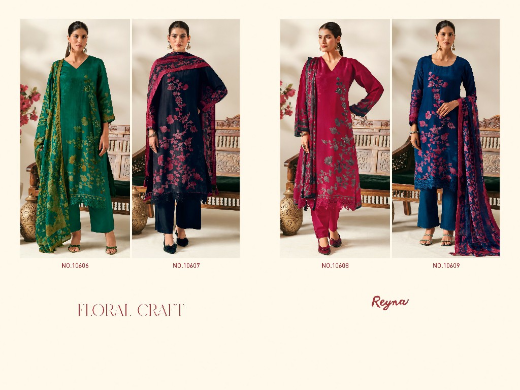 REYNA FLORAL CRAFT WHOLESALE BEMBERG SILK SUPER HIT DESIGN UNSTITCH SALWAR SUITS FOR EXPORT