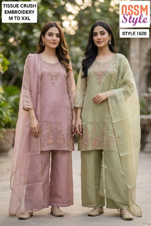 OSSM STYLE D.NO 1620 TO 1625 WHOLESALE READYMADE SALSA SILK  WITH BEADS WORK 3 PCS COMBO SET SUITS EXPORTER