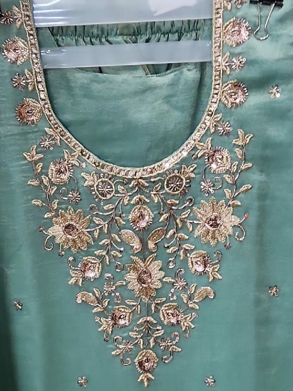 OSSM STYLE D.NO 1620 TO 1625 WHOLESALE READYMADE SALSA SILK  WITH BEADS WORK 3 PCS COMBO SET SUITS EXPORTER