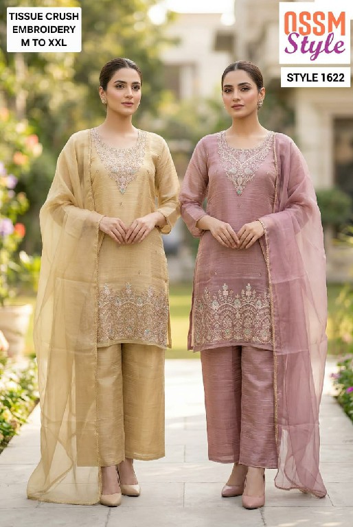 OSSM STYLE D.NO 1620 TO 1625 WHOLESALE READYMADE SALSA SILK  WITH BEADS WORK 3 PCS COMBO SET SUITS EXPORTER