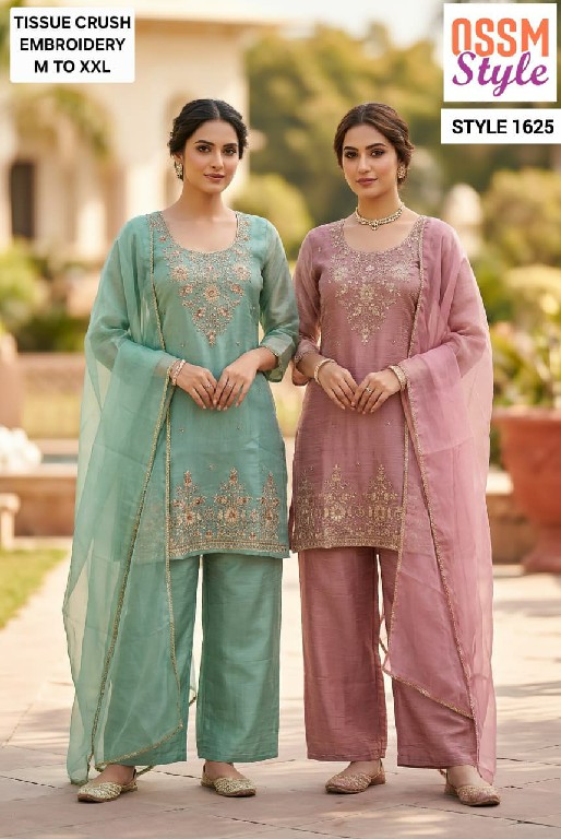 OSSM STYLE D.NO 1620 TO 1625 WHOLESALE READYMADE SALSA SILK  WITH BEADS WORK 3 PCS COMBO SET SUITS EXPORTER
