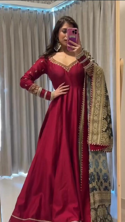 TEXTILEDEAL D.NO KD 1552 WHOLESALE READYMADE CHINON SILK PARTY WEAR GOWN PANT WITH DUPATTA ONLINE