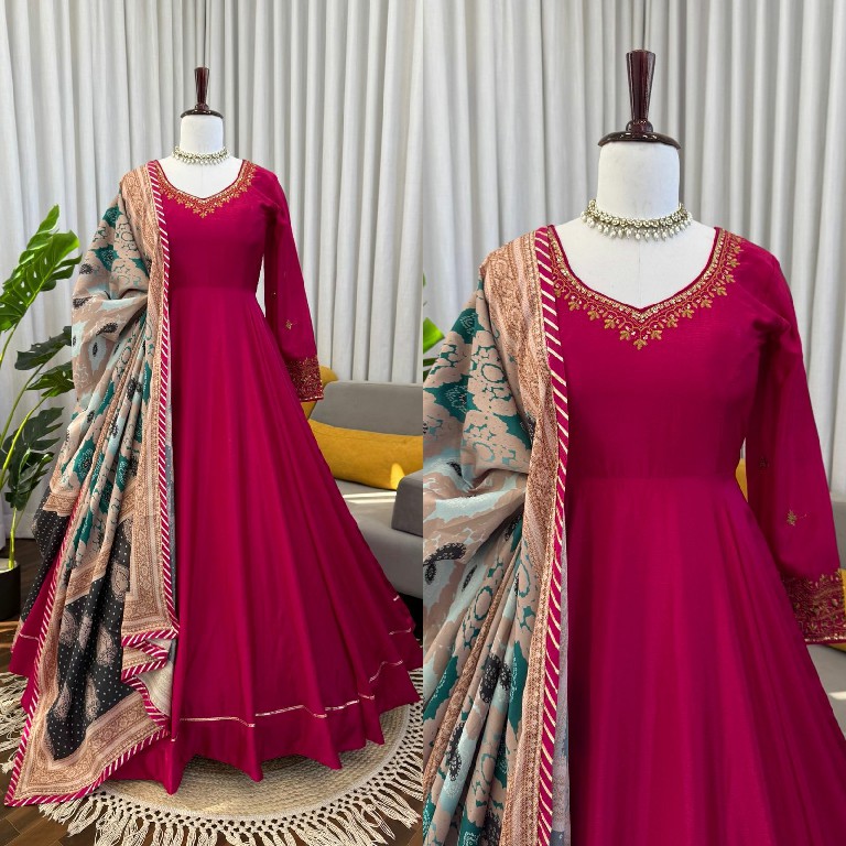 TEXTILEDEAL D.NO KD 1552 WHOLESALE READYMADE CHINON SILK PARTY WEAR GOWN PANT WITH DUPATTA ONLINE